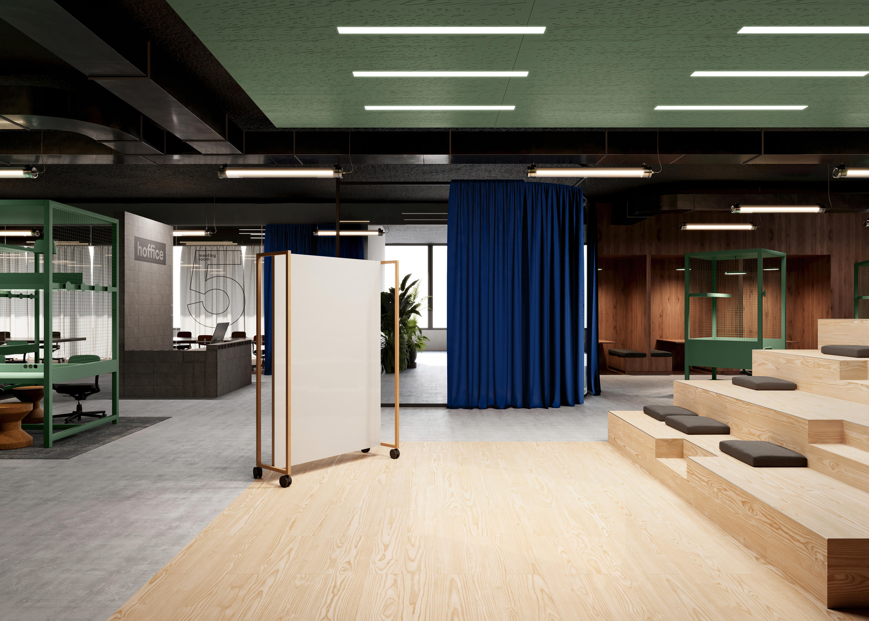 Office open space with Tarkett modular vinyl and carpet tiles