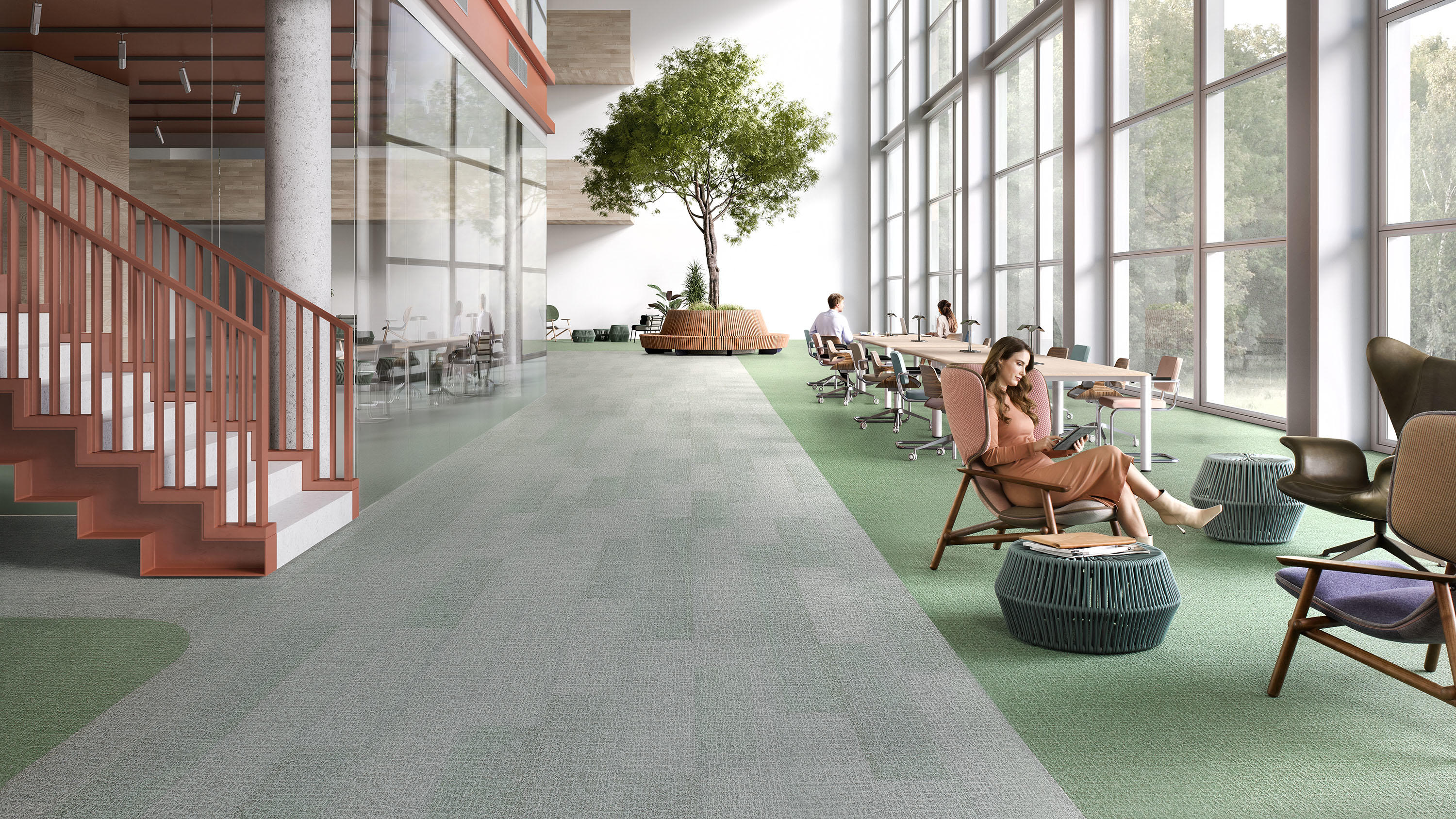Carpet plank flooring in a open office landscape