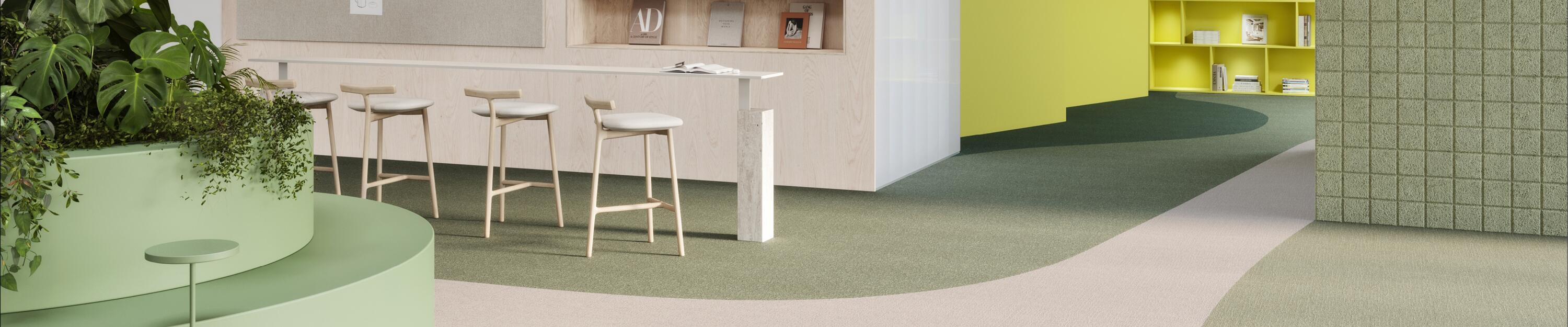 Modern and colorful workspace designed with wellbeing in mind, showcasing the DESSO AirMaster collection