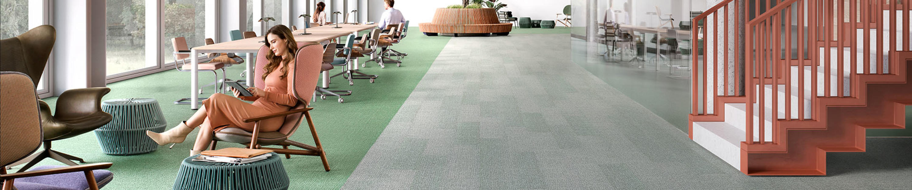 Carpet plank flooring in a open office landscape