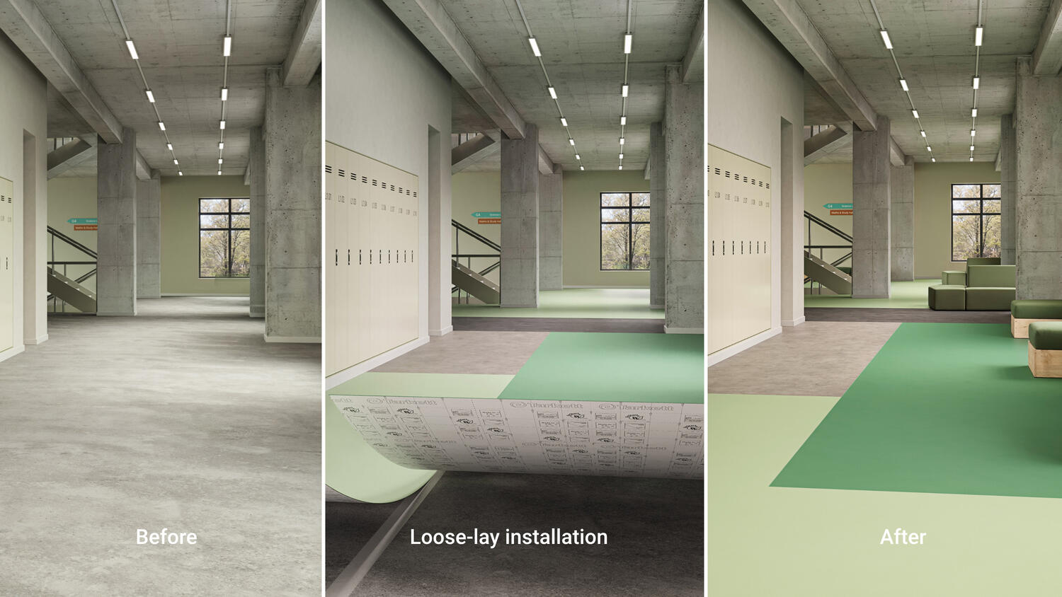 Quick and efficient school renovation using Essential loose-lay flooring by Tarkett