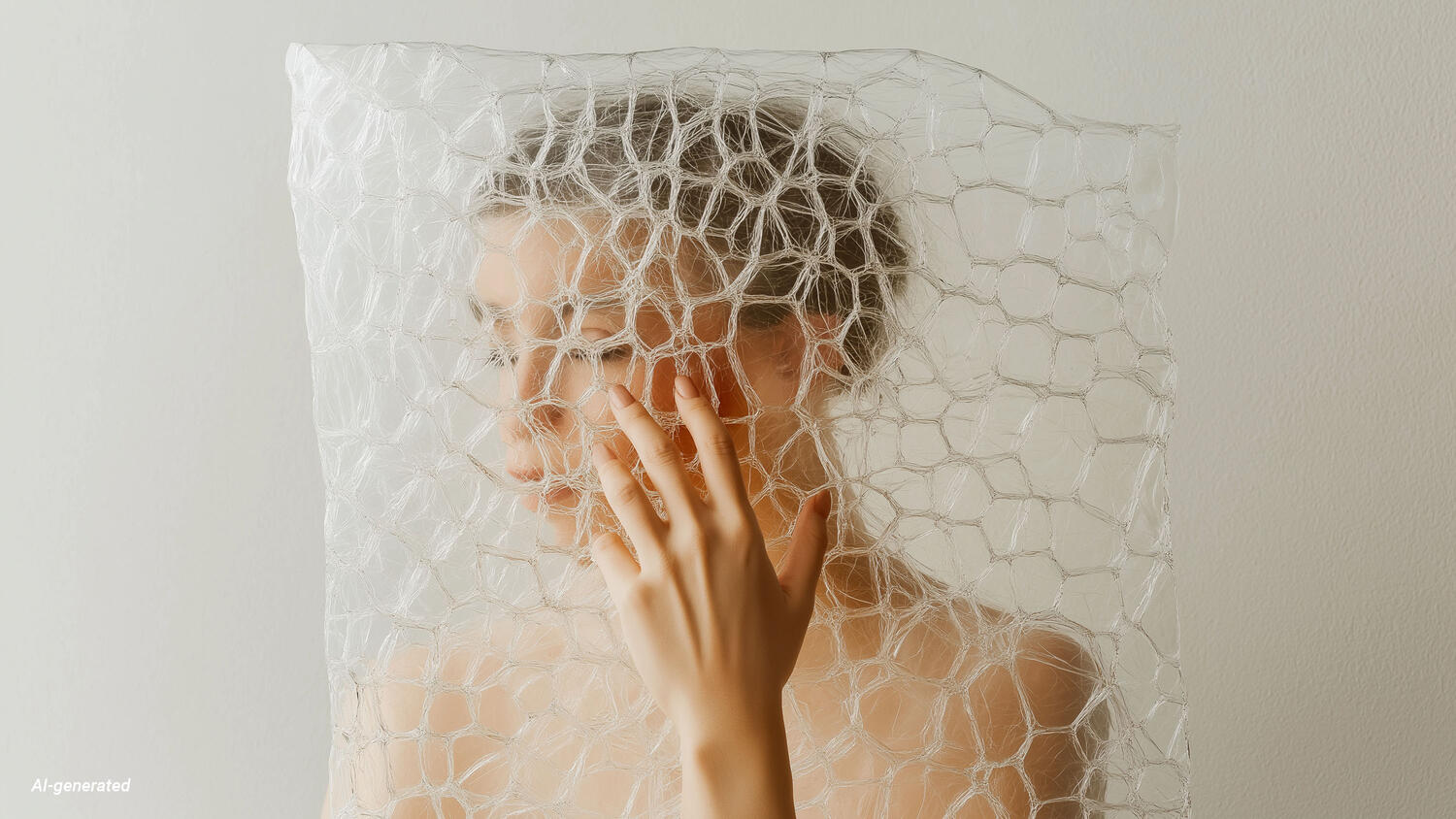 Bild 3 'Design for all senses' sjukvård - kvinna bakom en genomskilig krakelerad skärm