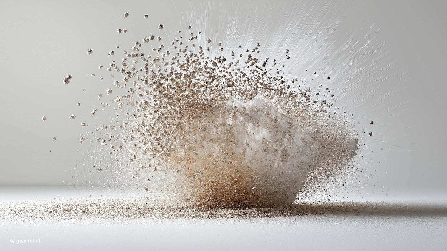 AI-genererad bild över ett moln som bildats av att materia som har släppts mot ett golv