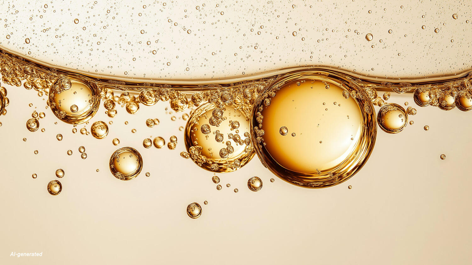 Bild på två gula vätskor som blandas och bildar bubblor