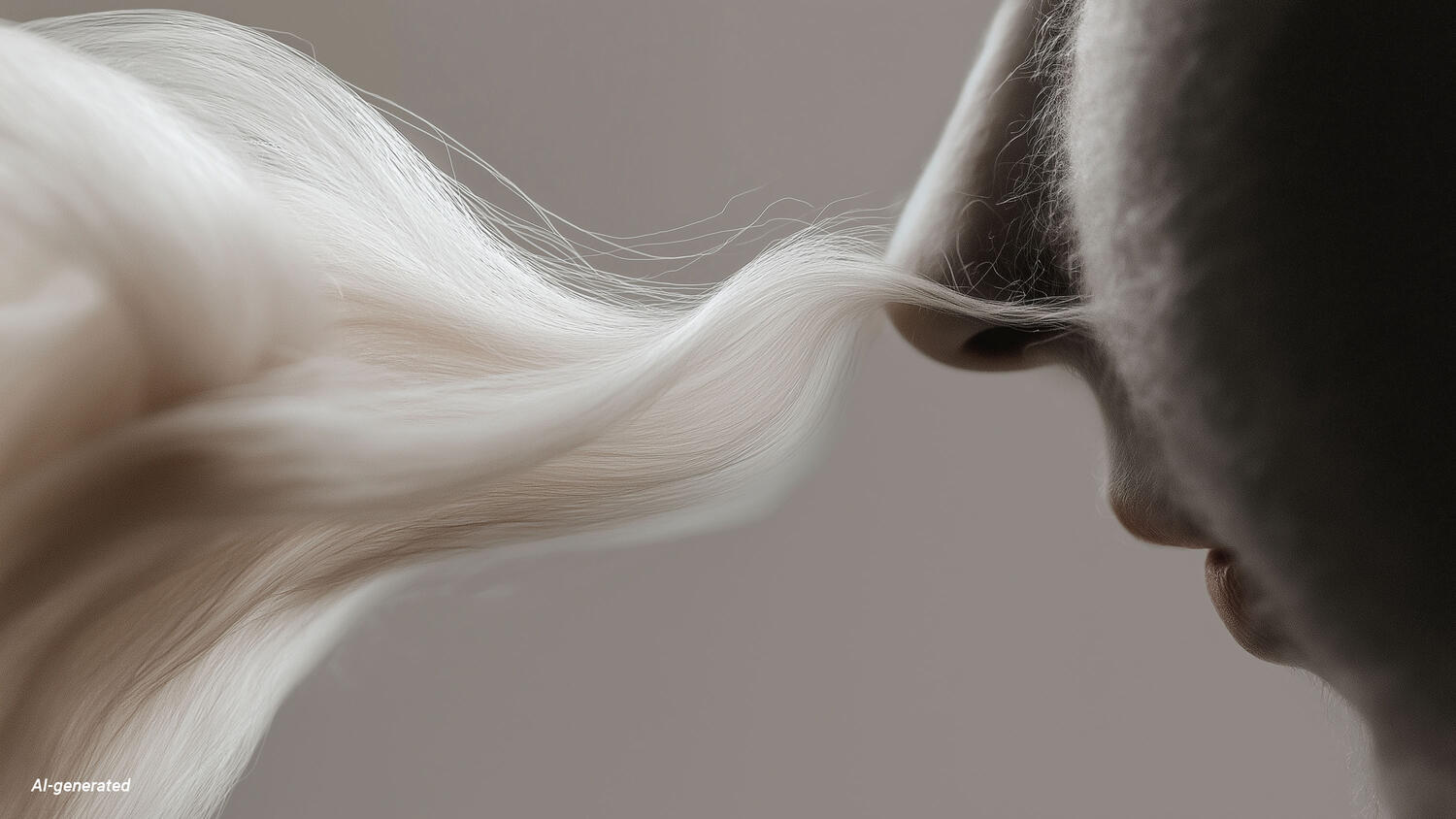 AI-bild föreställande en person som luktar på ett hårmaterial
