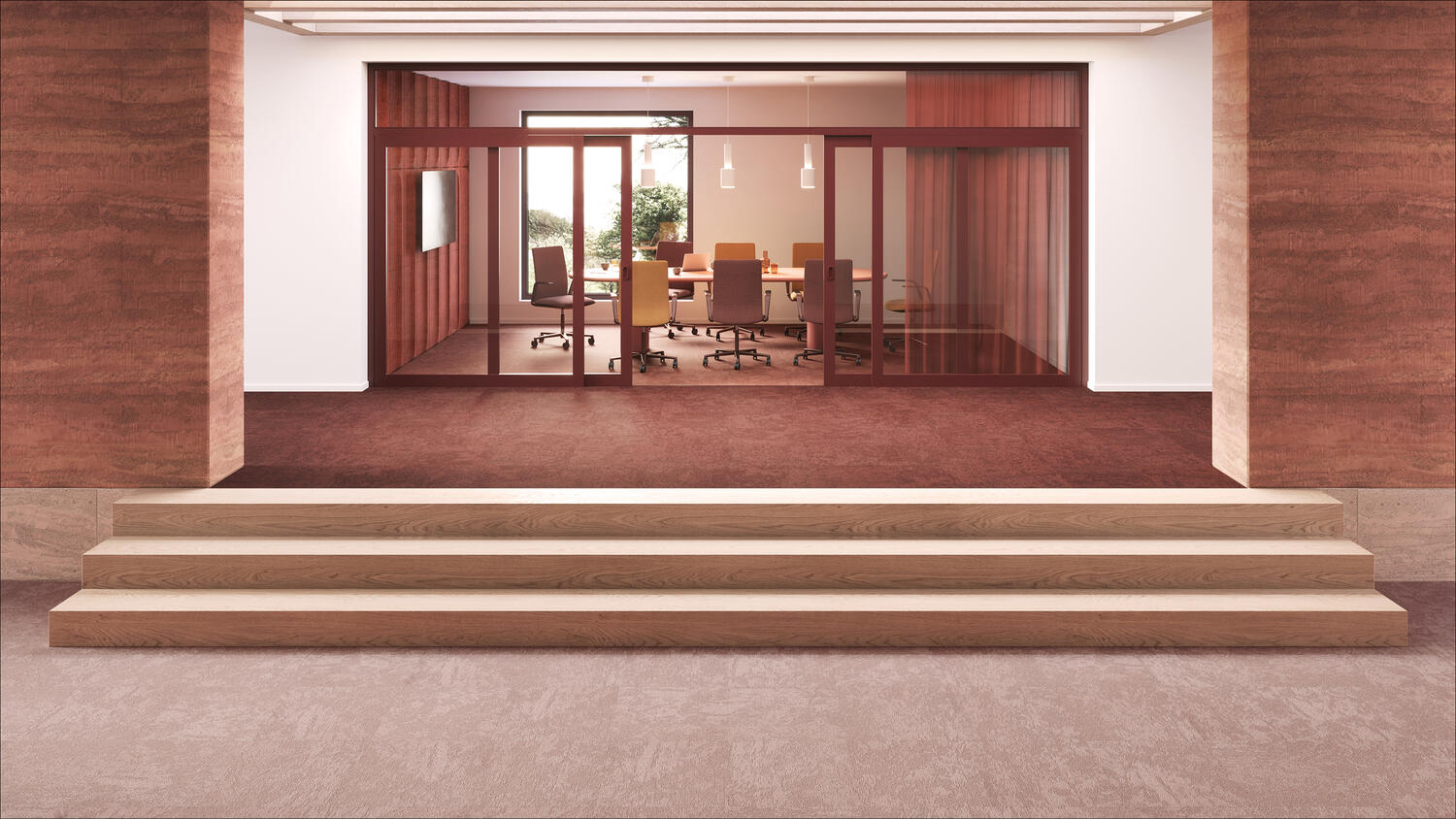 Workspace organic design with DESSO Desert carpet tile new muted shades