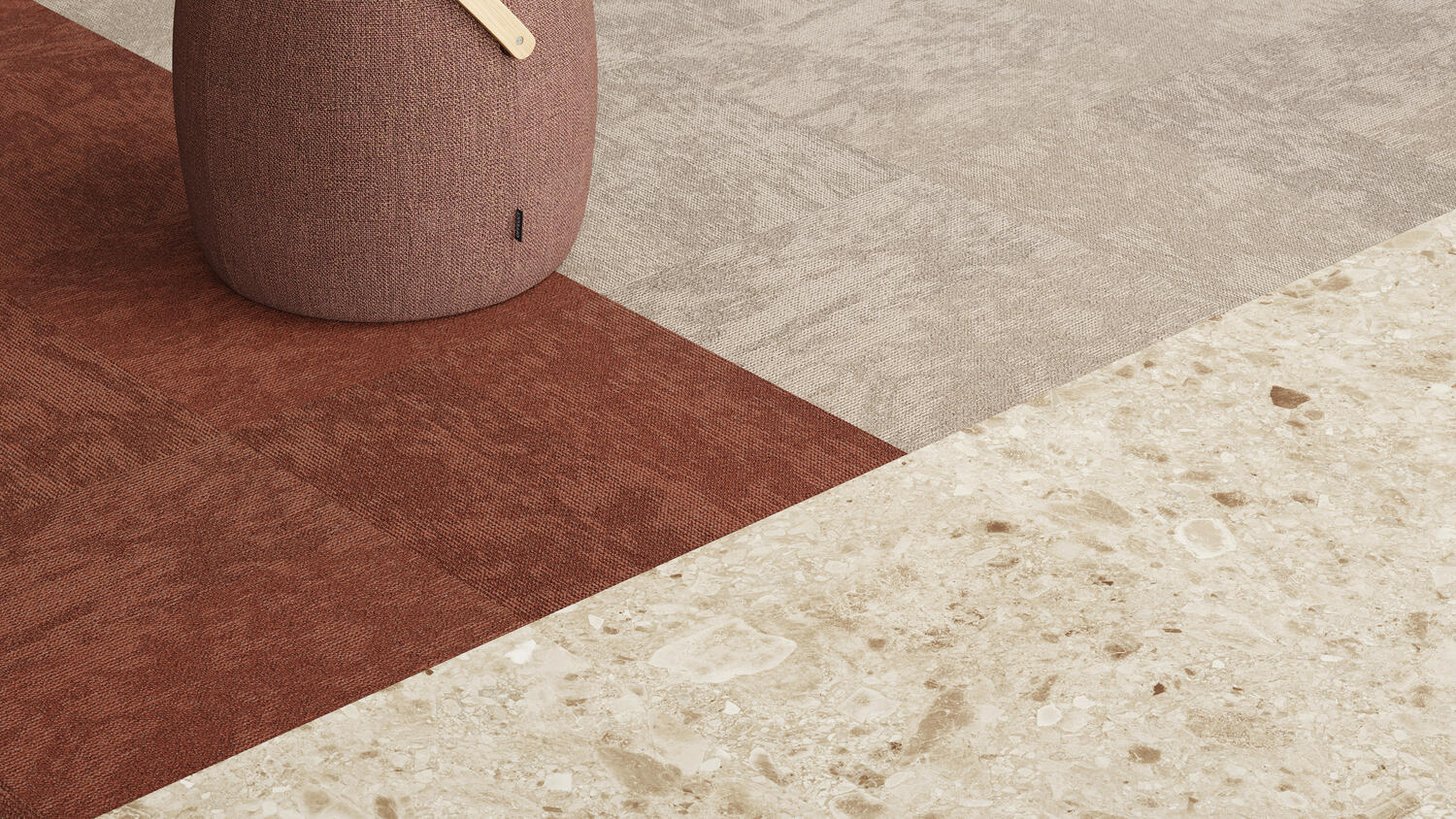 Pavimentos Brecciastone iD Square Loose-Lay vermelhos, cinzentos e beges