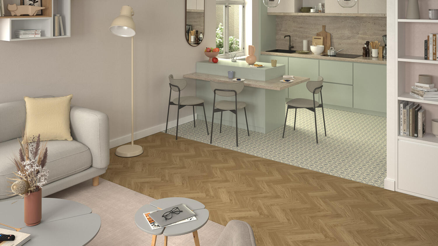Tarkett pavimentos herringbone espaços pequenos