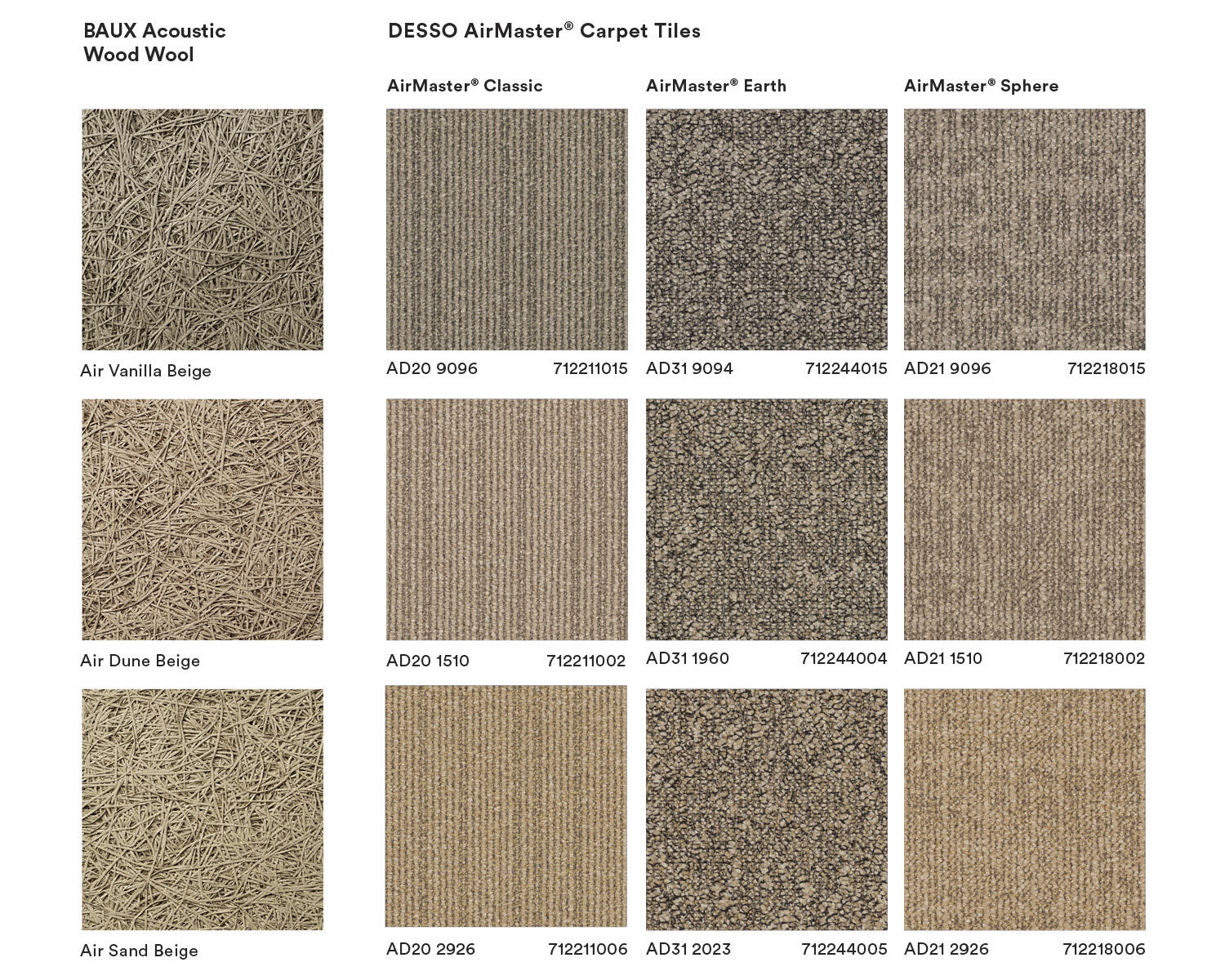 Colour range Minerals from the Tarkett DESSO carpet tiles and Baux acoustic panels collaboration