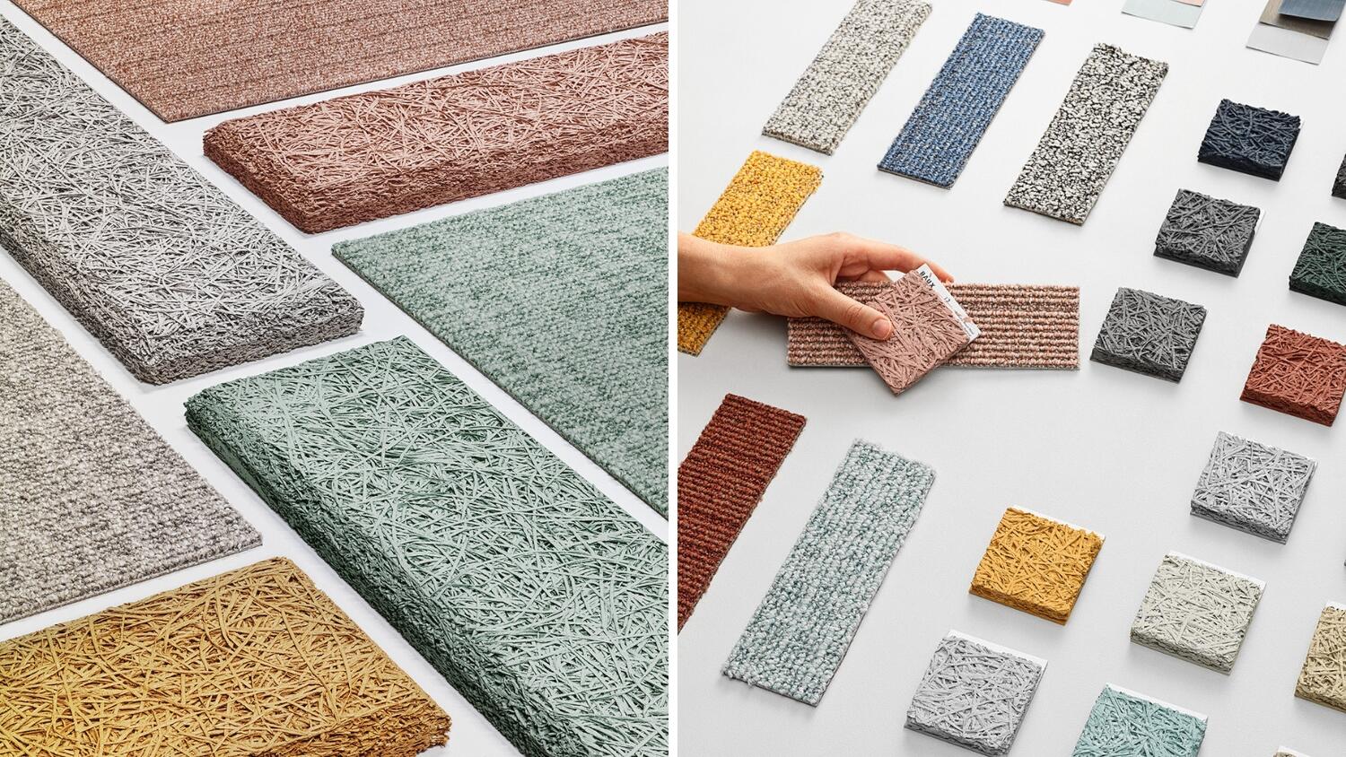 Behind the scenes process of DESSO carpet tiles and BAUX acoustic panels matching colour palette
