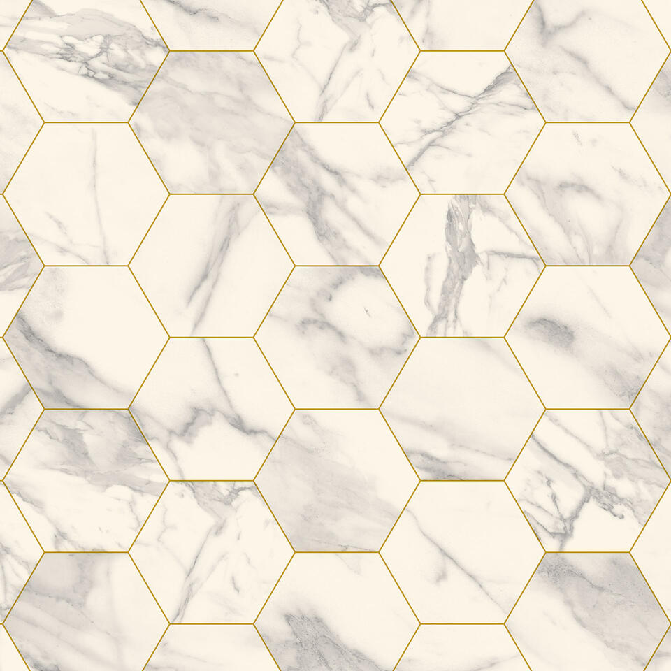 Marble Bianco Hexagon Gold Iconik 260d, Gold Vinyl Floor Tiles