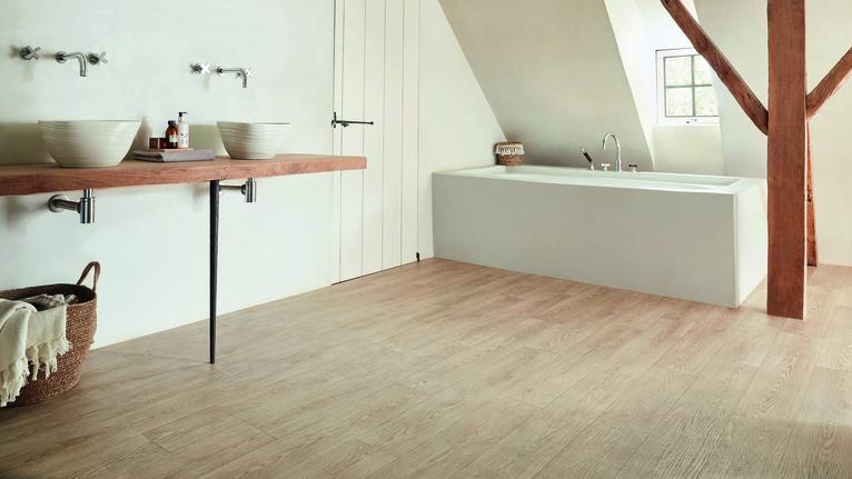 Wood flooring in the bathroom