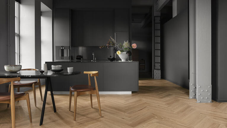 Wood flooring in the kitchen