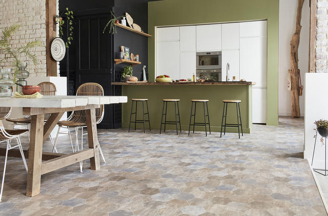 Vinyl floors in the kitchen and bathroom