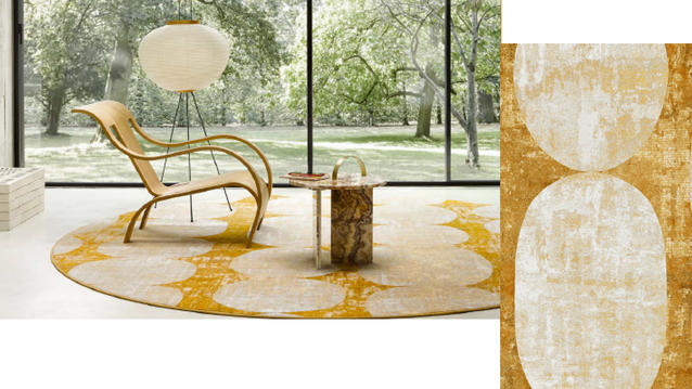 DESSO & Ex Nature circle rug yellow with boulder design