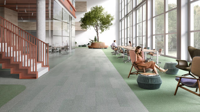Συλλογές DESSO AirMaster Savera & Savera Shade Carpet Plank σε open space αρχιτεκτονική