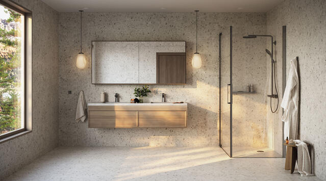 Aquarelle-våtrom i lys grå stein